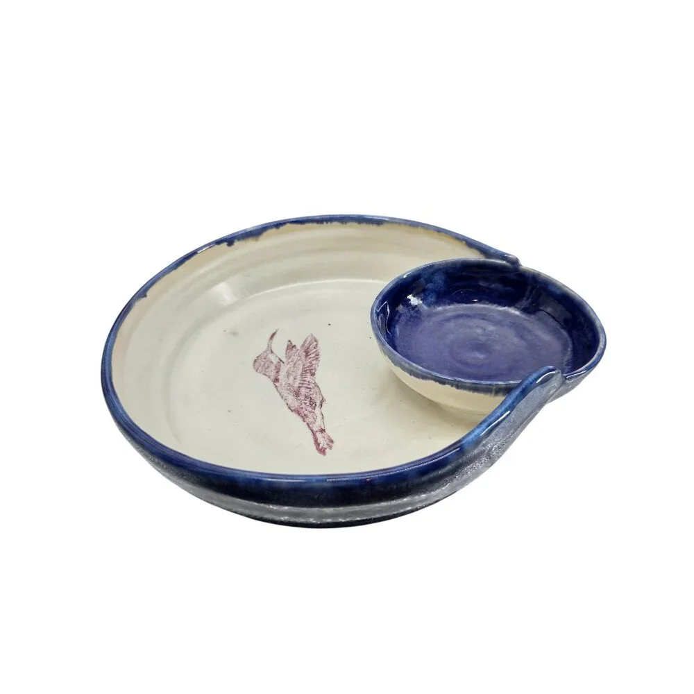 Hummingbird Ceramic Serving Bowl With‎ Built-In Dip Cup by Cindy Gilbride